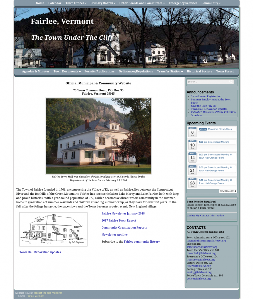 Fairlee Town website as of May 2018