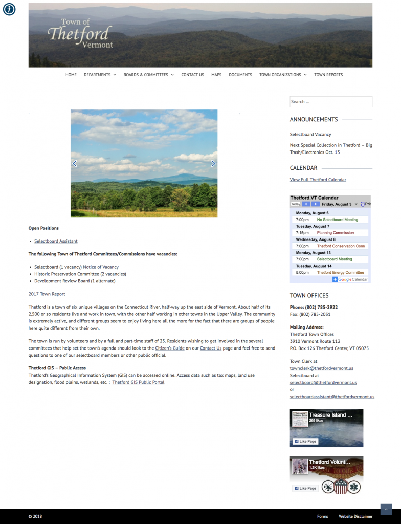 screencapture of the Thetford site